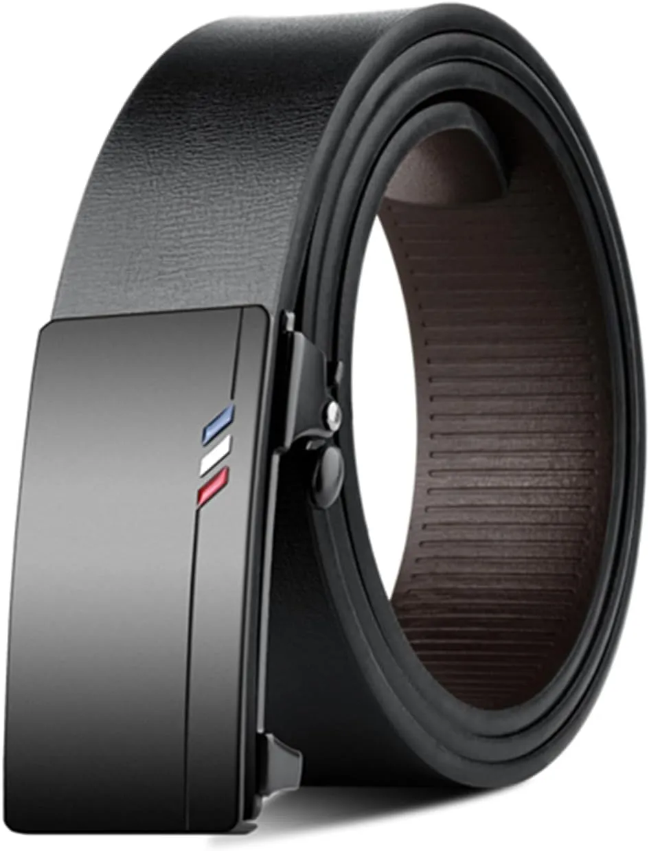Gerrit Mens Belt Black Leather Sliding Ratchet Belt Dress Casual for Jeans