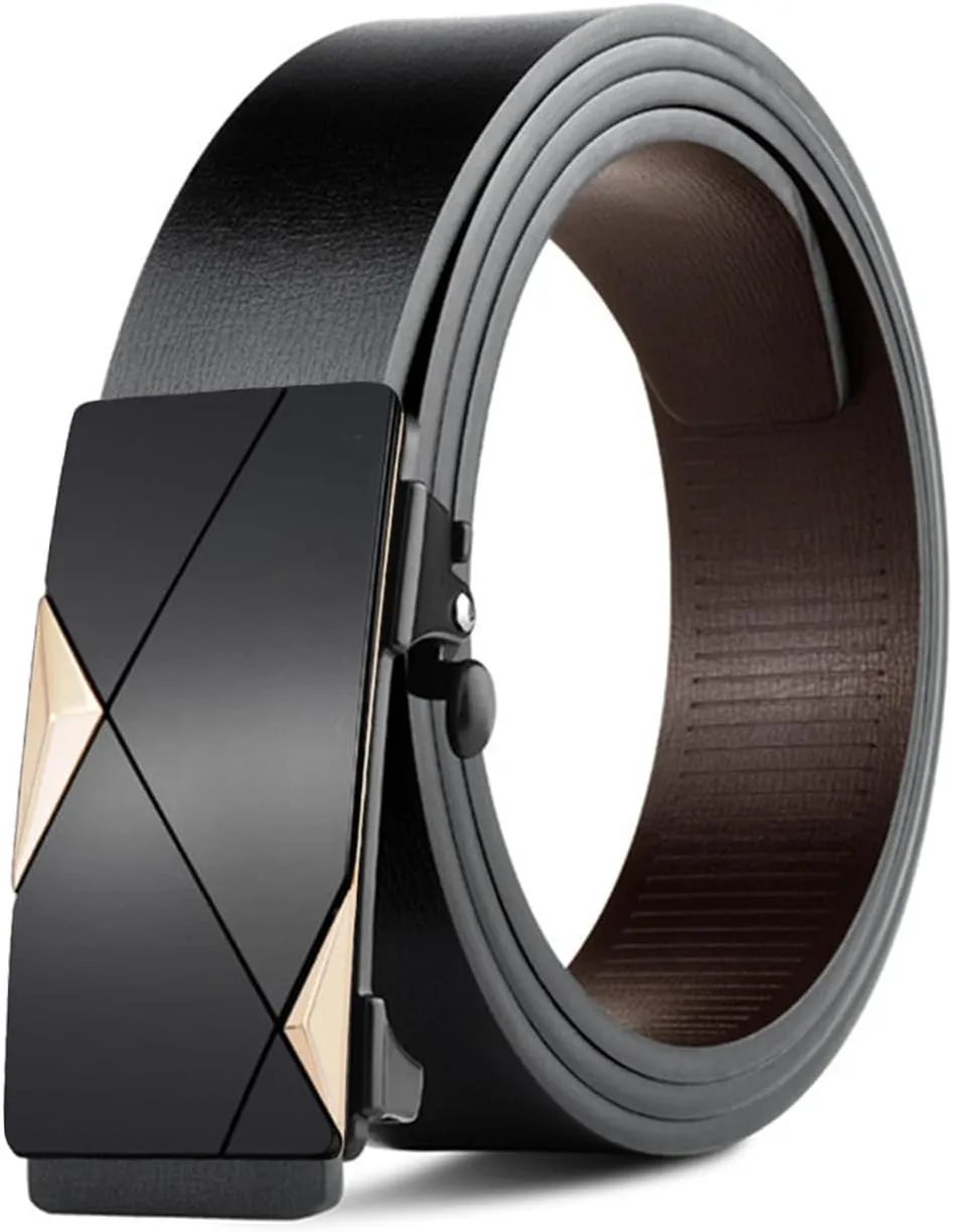 Gerrit Mens Belt Black Leather Sliding Ratchet Belt Dress Casual for Jeans