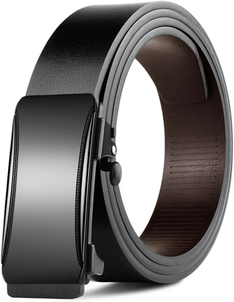 Gerrit Mens Belt Black Leather Sliding Ratchet Belt Dress Casual for Jeans