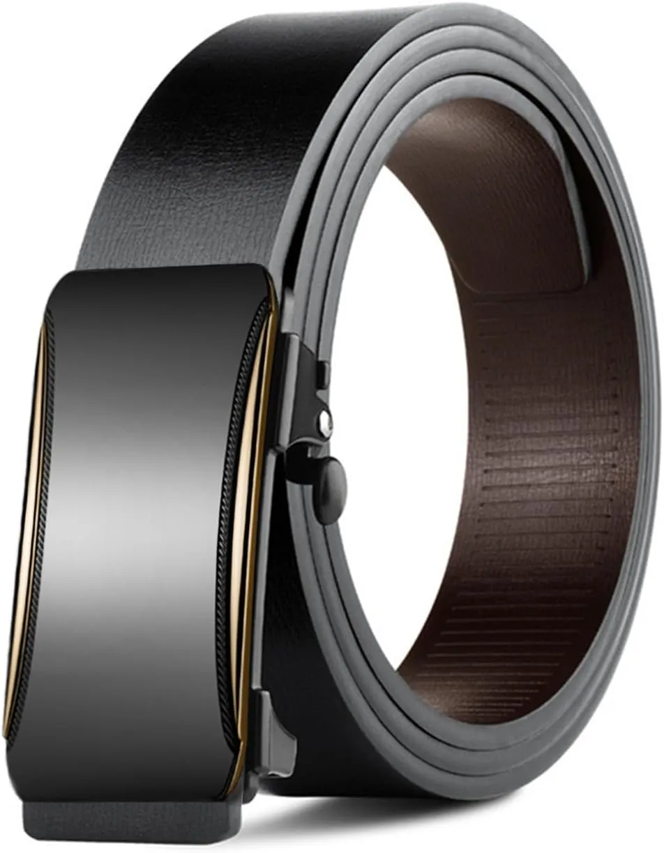 Gerrit Mens Belt Black Leather Sliding Ratchet Belt Dress Casual for Jeans