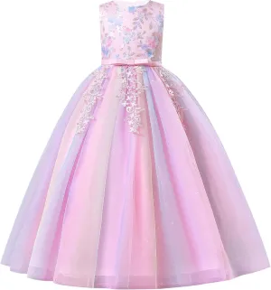 Girls Flower Vintage Lace Princess Long Dress for Kids Tulle Pageant Formal Party Wedding Floor Dance Evening Gown