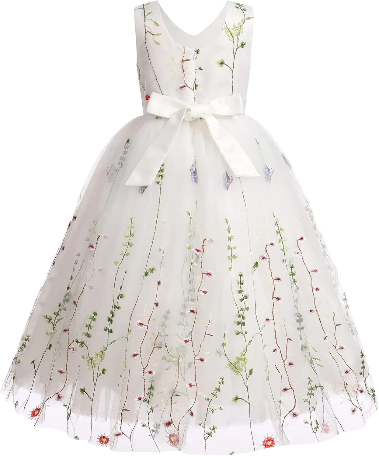 Girls Mesh Flower Embroidered Dress Illusion Tulle Mesh Embroidery Dress for Girls Flower Girls Dresses for Wedding Birthday
