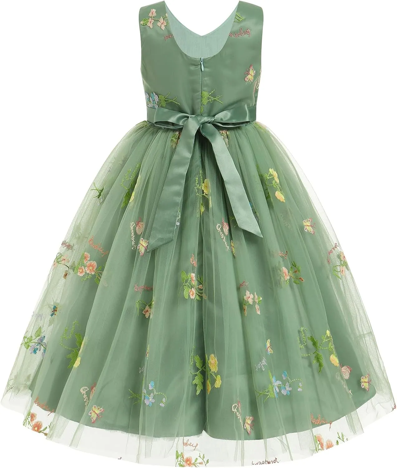 Girls Mesh Flower Embroidered Dress Illusion Tulle Mesh Embroidery Dress for Girls Flower Girls Dresses for Wedding Birthday