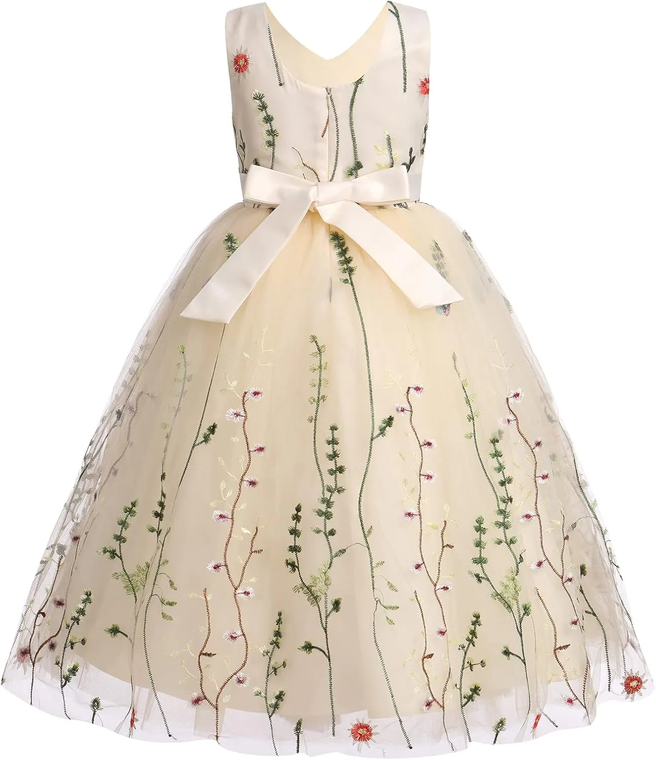 Girls Mesh Flower Embroidered Dress Illusion Tulle Mesh Embroidery Dress for Girls Flower Girls Dresses for Wedding Birthday