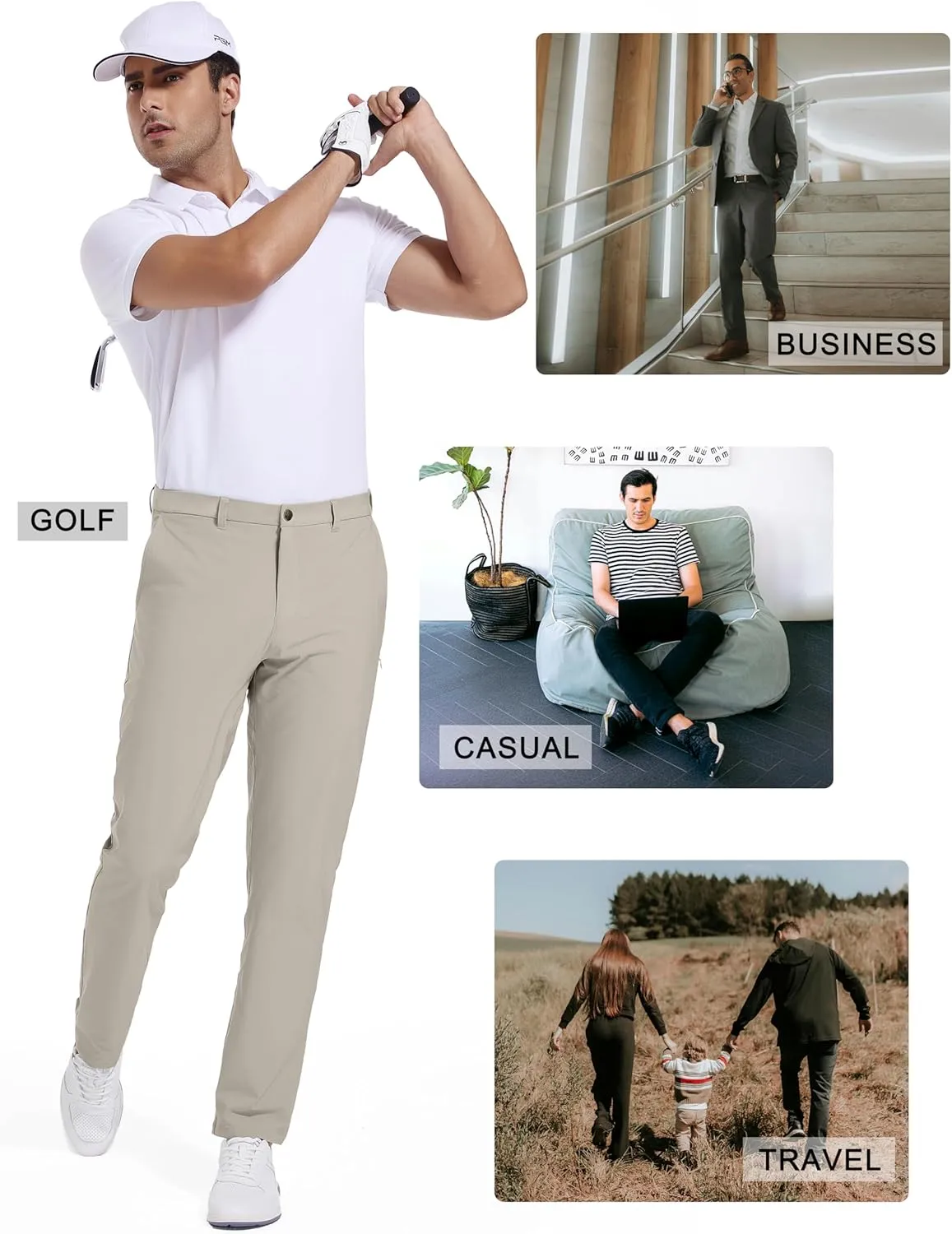 Golf Pants for Men Stretch Dress 30"/32"/34" Pants Quick Dry Lightweight Slacks Trousers for Business Casual Travel
