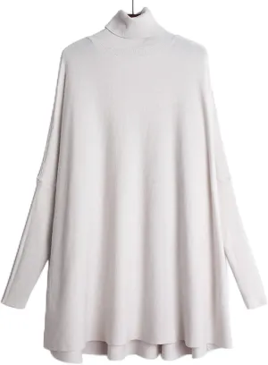 Gray Casual Oversized Knitting Sweater Turtleneck Long Sleeve Women Pullovers