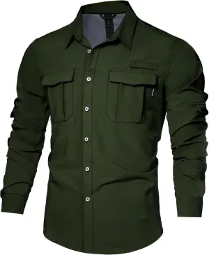 Haimont Men's UPF50  Sun Protection Fishing Shirts Hiking Travel Shirts Button Down Long Sleeve Shirts with Pockets