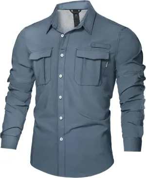 Haimont Men's UPF50  Sun Protection Fishing Shirts Hiking Travel Shirts Button Down Long Sleeve Shirts with Pockets