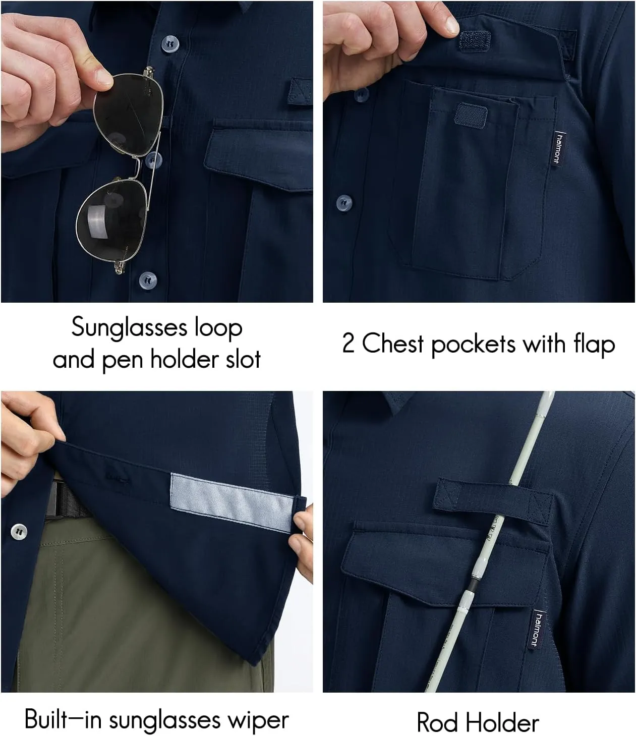Haimont Men's UPF50  Sun Protection Fishing Shirts Hiking Travel Shirts Button Down Long Sleeve Shirts with Pockets