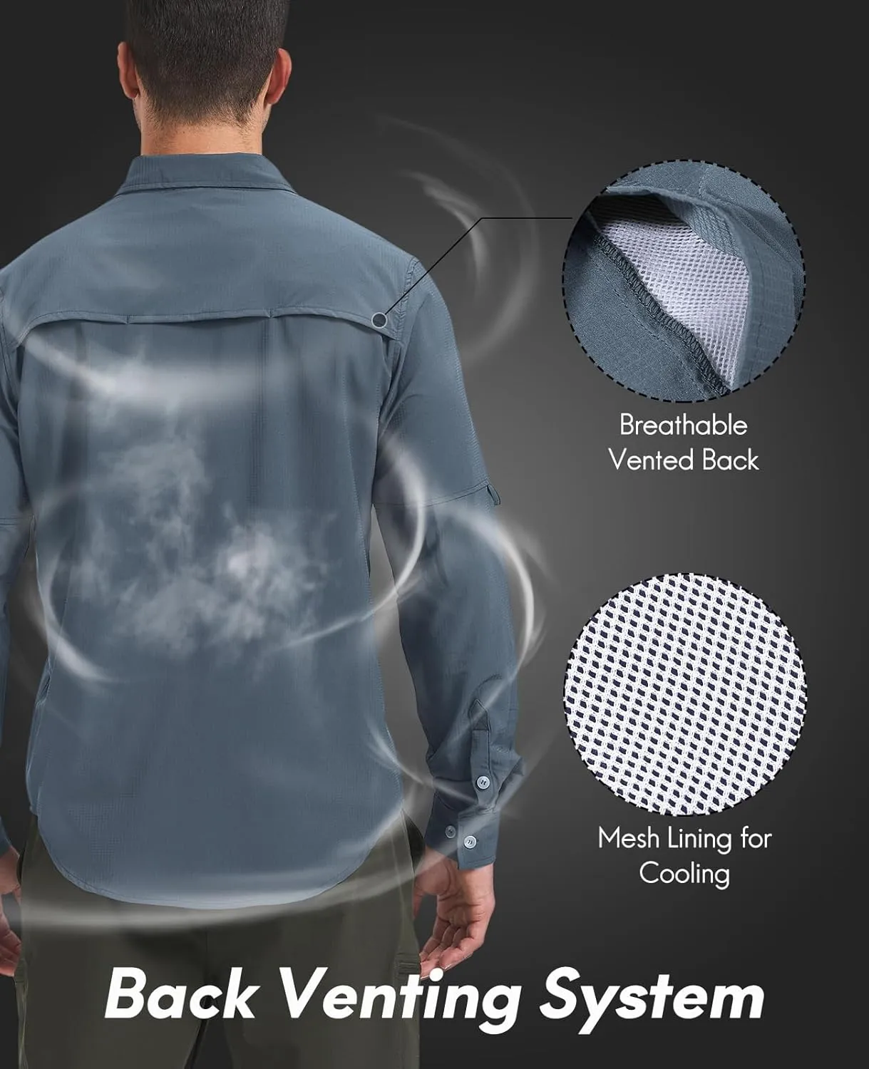 Haimont Men's UPF50  Sun Protection Fishing Shirts Hiking Travel Shirts Button Down Long Sleeve Shirts with Pockets
