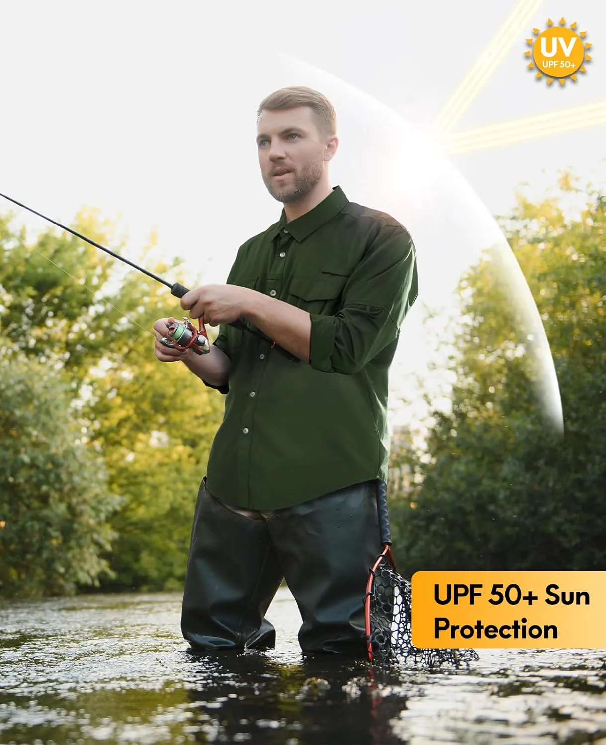 Haimont Men's UPF50  Sun Protection Fishing Shirts Hiking Travel Shirts Button Down Long Sleeve Shirts with Pockets