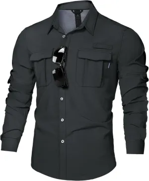 Haimont Men's UPF50  Sun Protection Fishing Shirts Hiking Travel Shirts Button Down Long Sleeve Shirts with Pockets