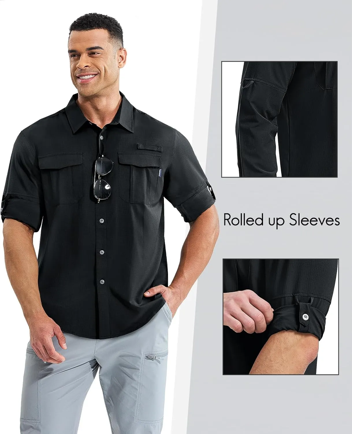 Haimont Men's UPF50  Sun Protection Fishing Shirts Hiking Travel Shirts Button Down Long Sleeve Shirts with Pockets