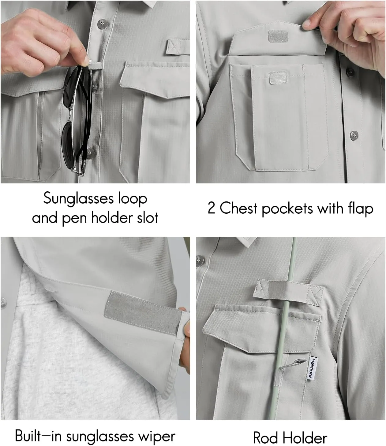 Haimont Men's UPF50  Sun Protection Fishing Shirts Hiking Travel Shirts Button Down Long Sleeve Shirts with Pockets