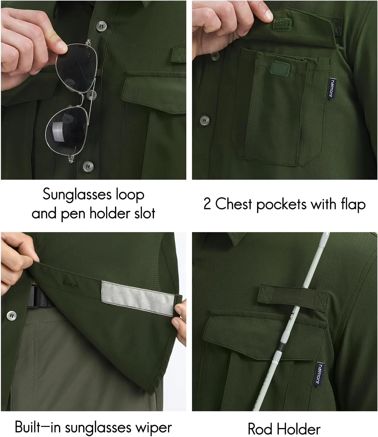 Haimont Men's UPF50  Sun Protection Fishing Shirts Hiking Travel Shirts Button Down Long Sleeve Shirts with Pockets