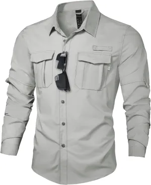 Haimont Men's UPF50  Sun Protection Fishing Shirts Hiking Travel Shirts Button Down Long Sleeve Shirts with Pockets