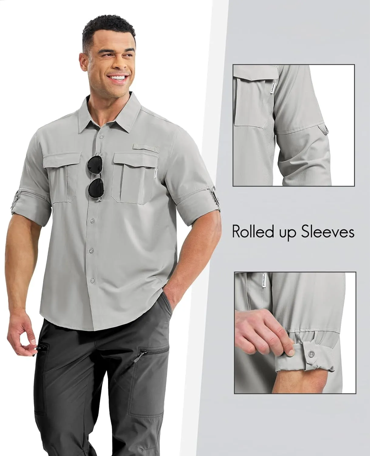 Haimont Men's UPF50  Sun Protection Fishing Shirts Hiking Travel Shirts Button Down Long Sleeve Shirts with Pockets