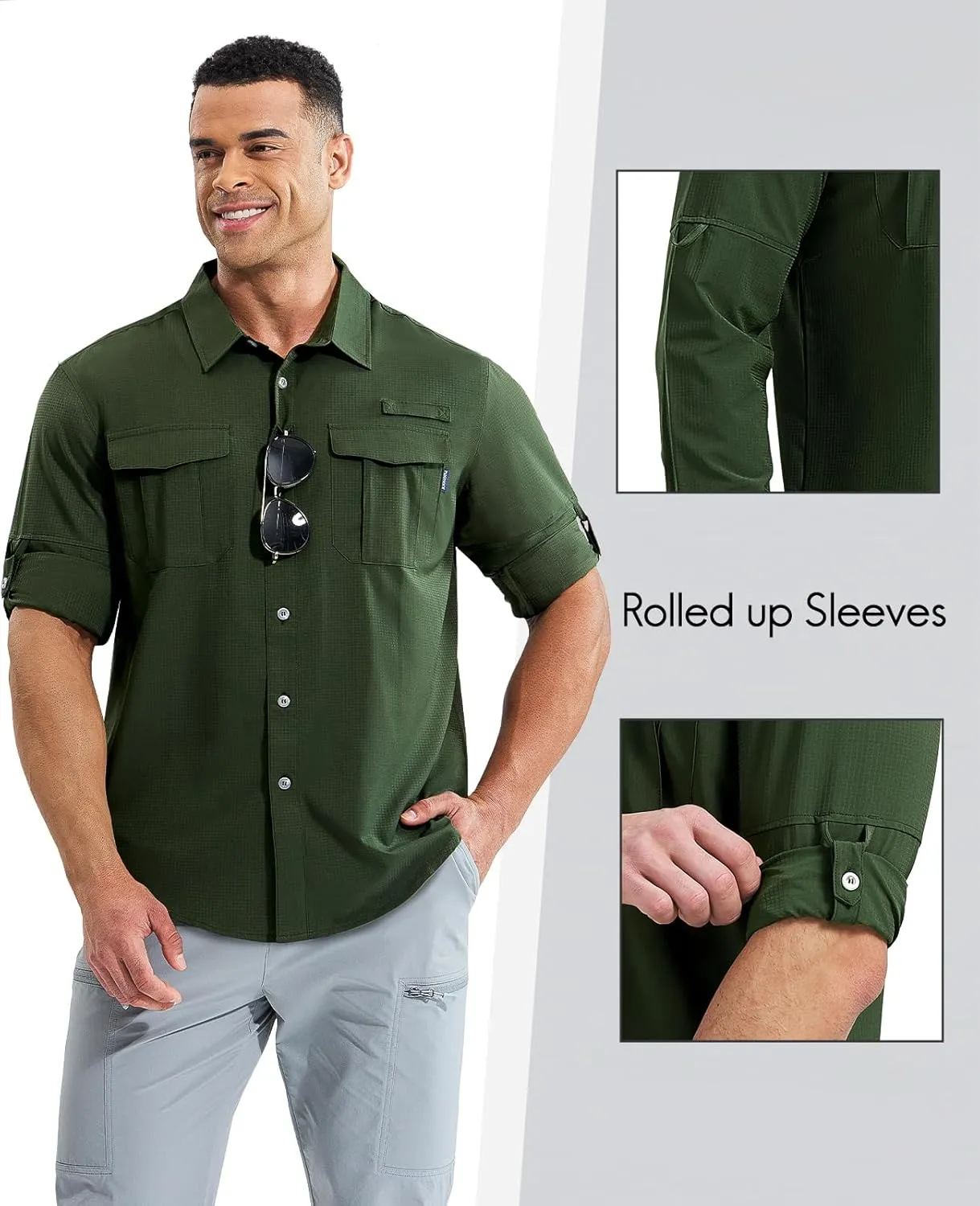 Haimont Men's UPF50  Sun Protection Fishing Shirts Hiking Travel Shirts Button Down Long Sleeve Shirts with Pockets