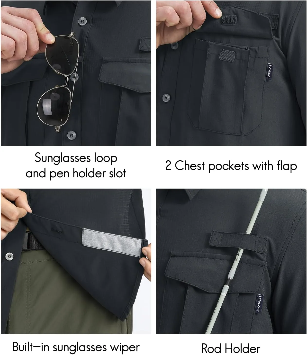 Haimont Men's UPF50  Sun Protection Fishing Shirts Hiking Travel Shirts Button Down Long Sleeve Shirts with Pockets