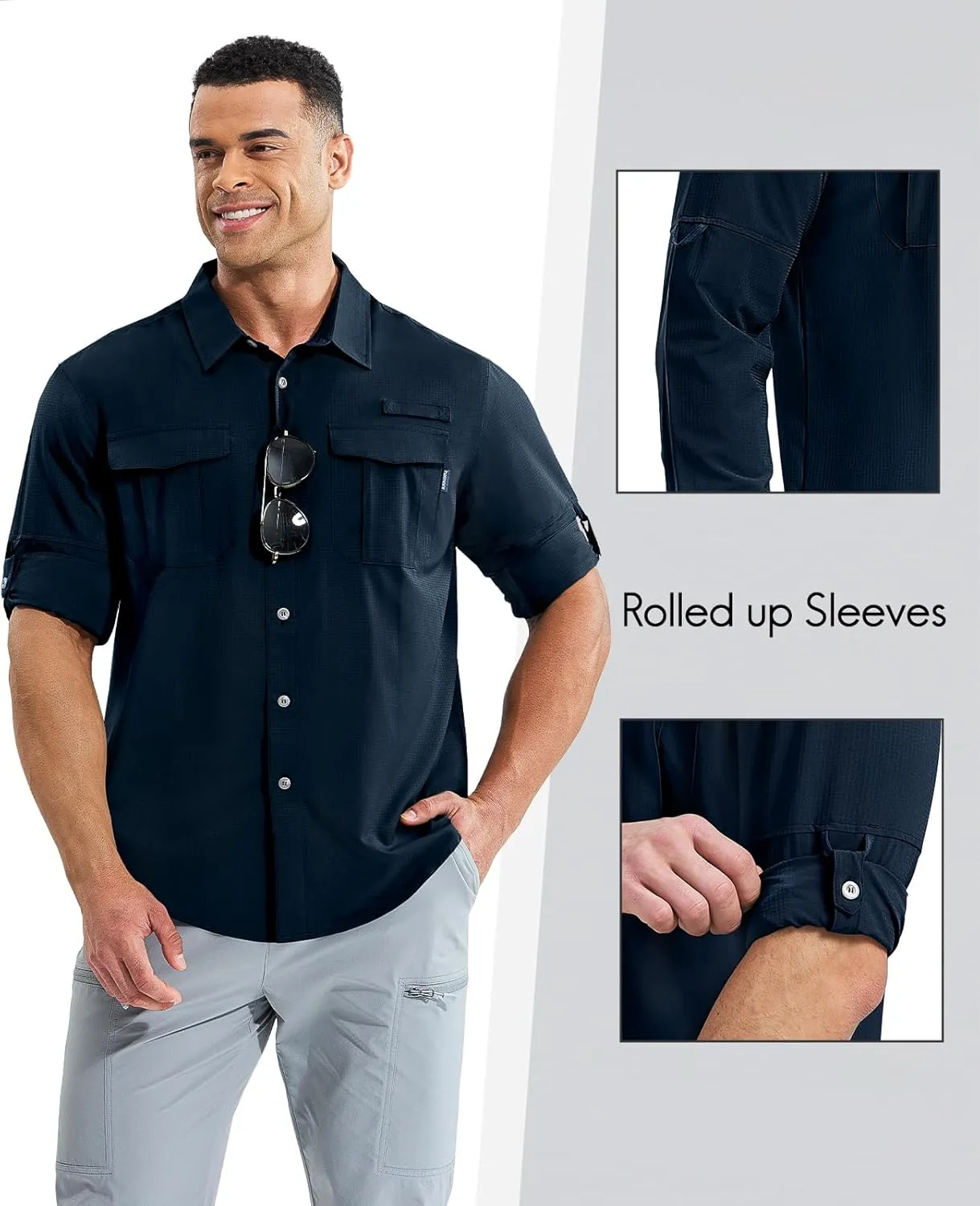 Haimont Men's UPF50  Sun Protection Fishing Shirts Hiking Travel Shirts Button Down Long Sleeve Shirts with Pockets