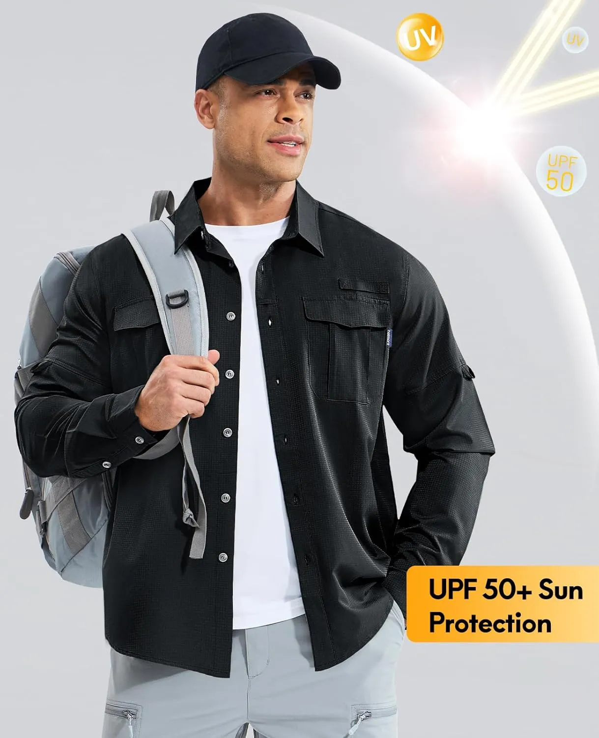 Haimont Men's UPF50  Sun Protection Fishing Shirts Hiking Travel Shirts Button Down Long Sleeve Shirts with Pockets