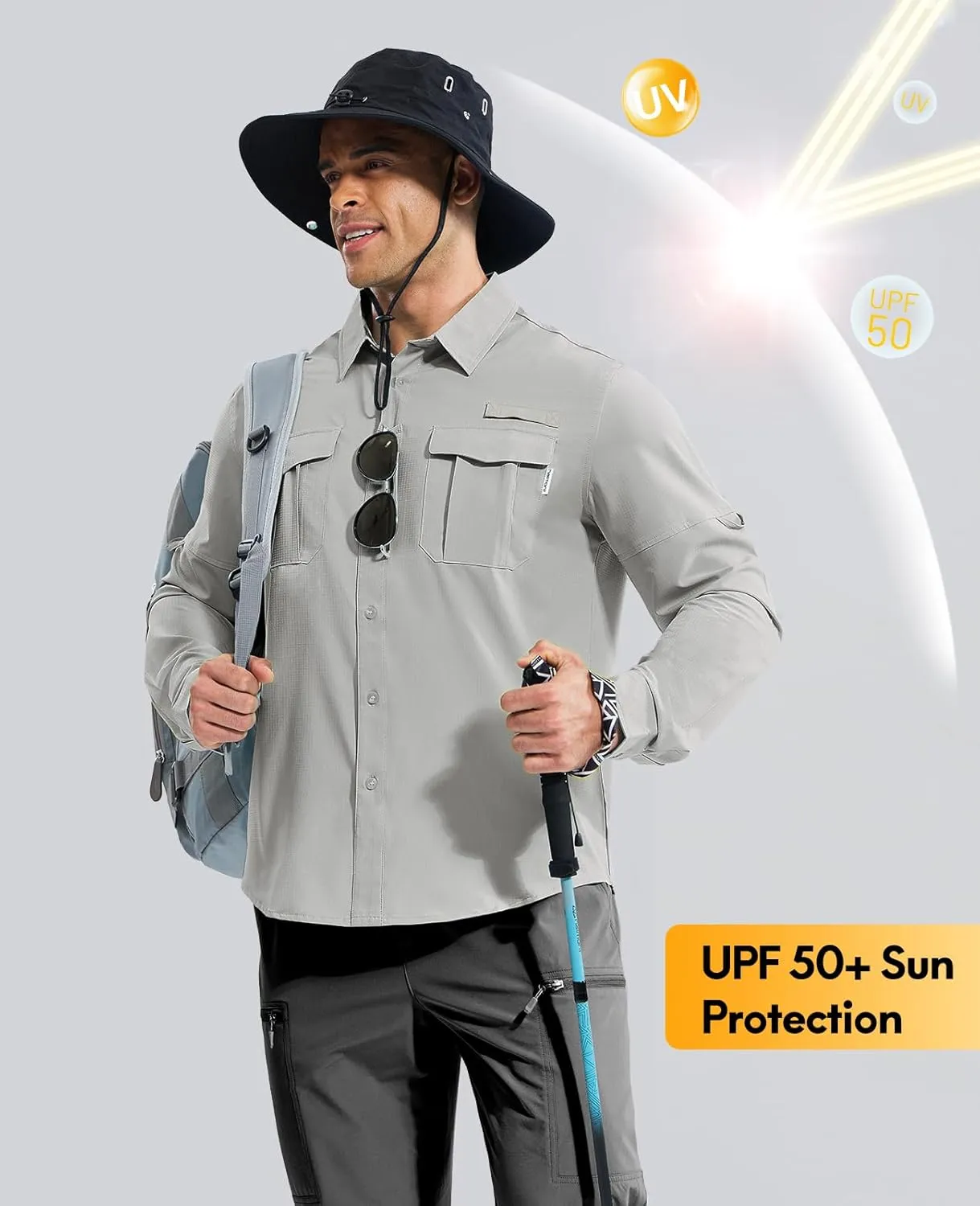 Haimont Men's UPF50  Sun Protection Fishing Shirts Hiking Travel Shirts Button Down Long Sleeve Shirts with Pockets