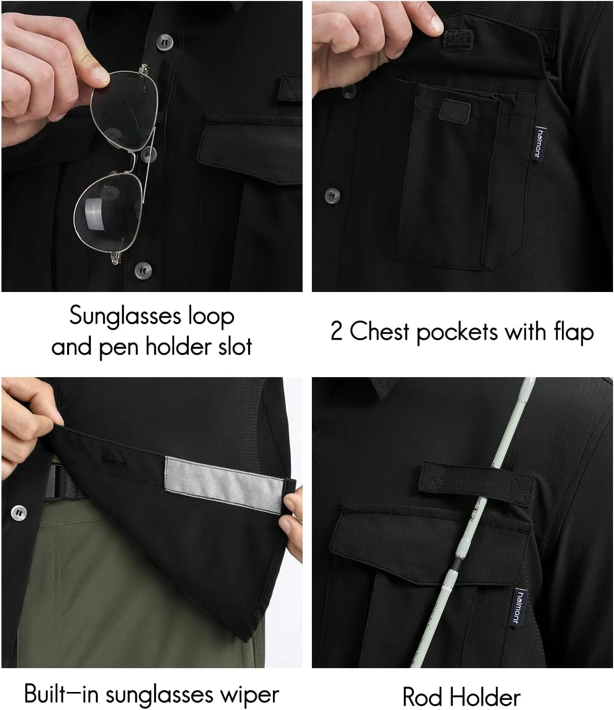 Haimont Men's UPF50  Sun Protection Fishing Shirts Hiking Travel Shirts Button Down Long Sleeve Shirts with Pockets