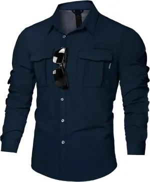 Haimont Men's UPF50  Sun Protection Fishing Shirts Hiking Travel Shirts Button Down Long Sleeve Shirts with Pockets