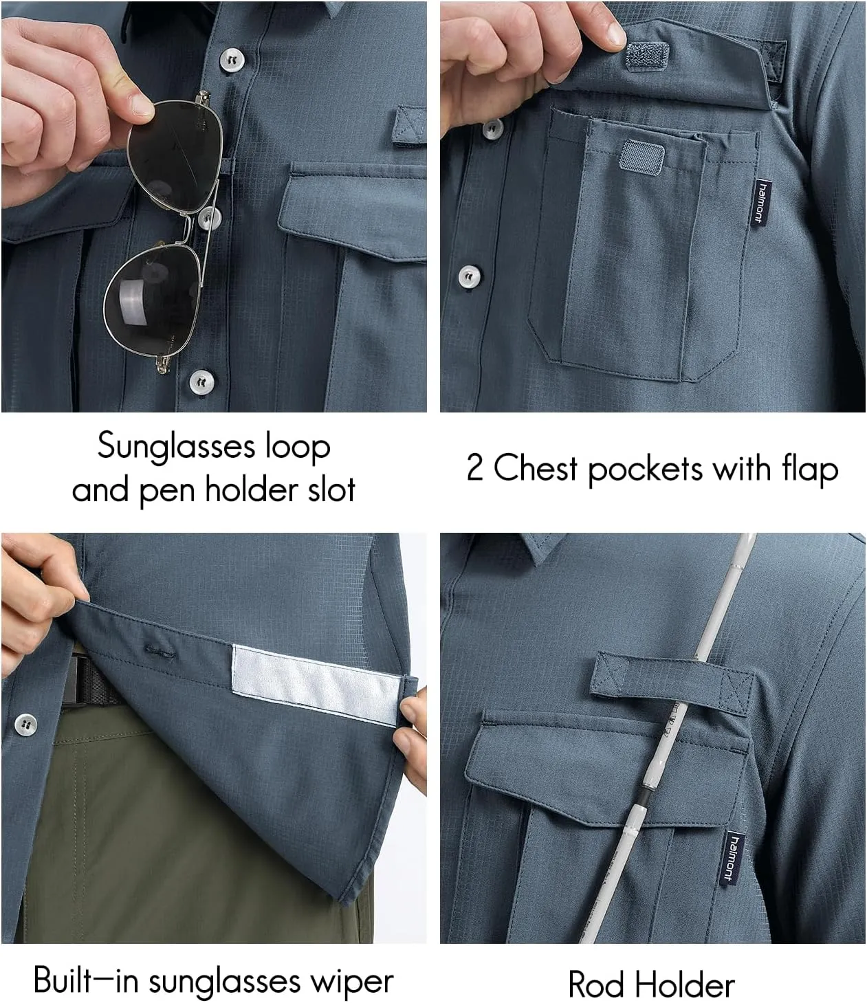 Haimont Men's UPF50  Sun Protection Fishing Shirts Hiking Travel Shirts Button Down Long Sleeve Shirts with Pockets