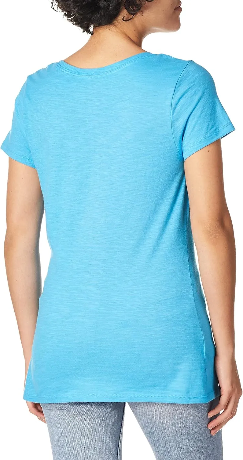 Hanes Women's Shirts, Slub Cotton Shirred V-Neck Tee, Cotton T-Shirts for Women, Women’s Tee Shirts