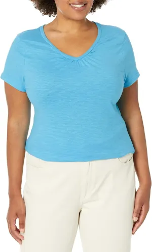Hanes Women's Shirts, Slub Cotton Shirred V-Neck Tee, Cotton T-Shirts for Women, Women’s Tee Shirts