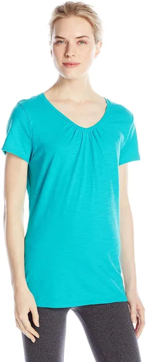 Hanes Women's Shirts, Slub Cotton Shirred V-Neck Tee, Cotton T-Shirts for Women, Women’s Tee Shirts