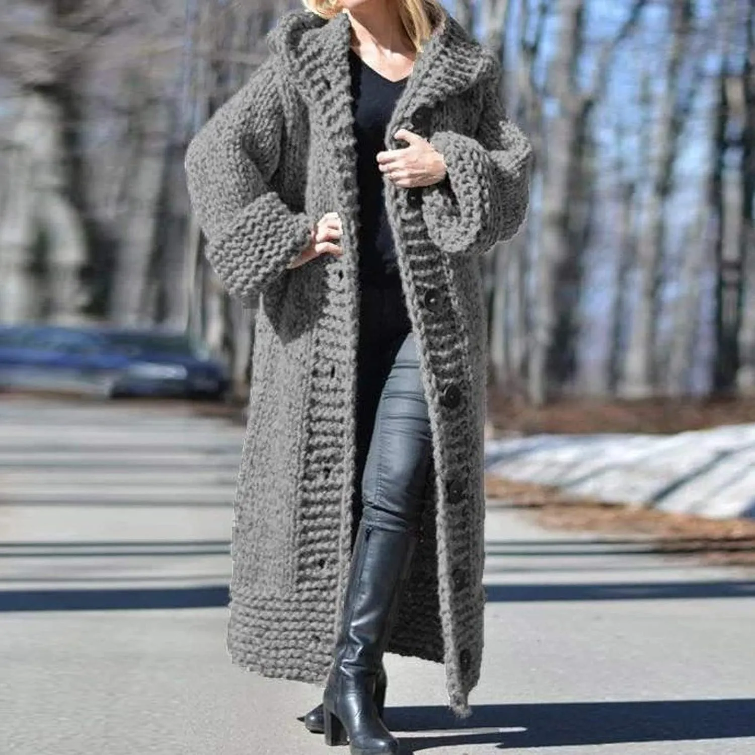 Heavyweight Hooded Sweaters Oversized Long Sleeve Open Front Loose Chunky Knit Sweater Cardigans Jackets