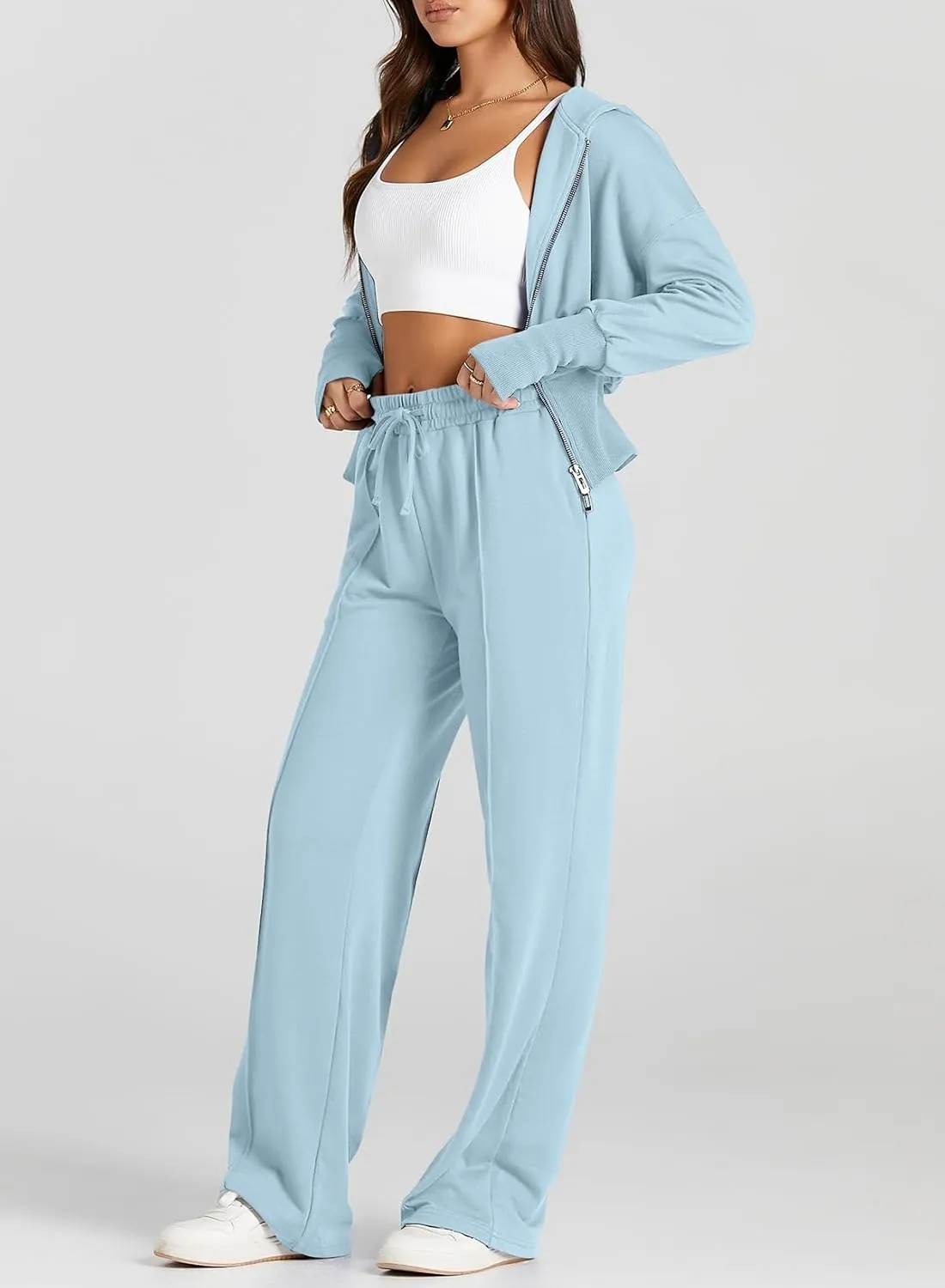Herseas Womens 2 Piece Casual Outfit Workout Hoodie Sweatsuits with Sweatpant Travel Airport Track Suits Lounge Sets