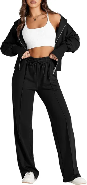 Herseas Womens 2 Piece Casual Outfit Workout Hoodie Sweatsuits with Sweatpant Travel Airport Track Suits Lounge Sets