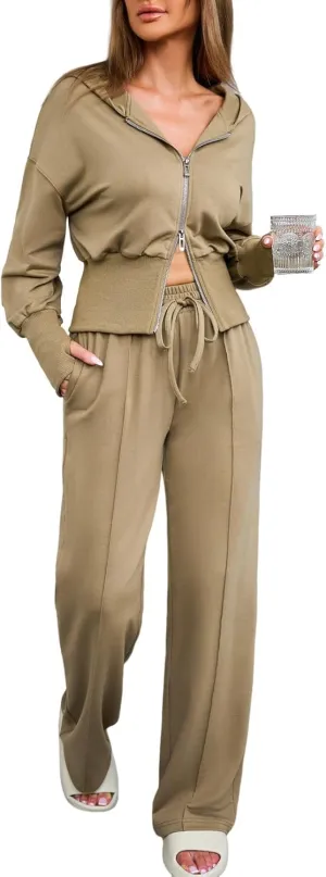 Herseas Womens 2 Piece Casual Outfit Workout Hoodie Sweatsuits with Sweatpant Travel Airport Track Suits Lounge Sets