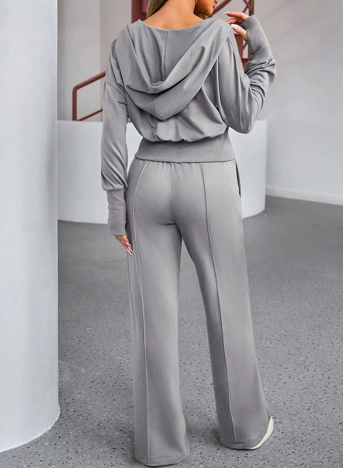 Herseas Womens 2 Piece Casual Outfit Workout Hoodie Sweatsuits with Sweatpant Travel Airport Track Suits Lounge Sets