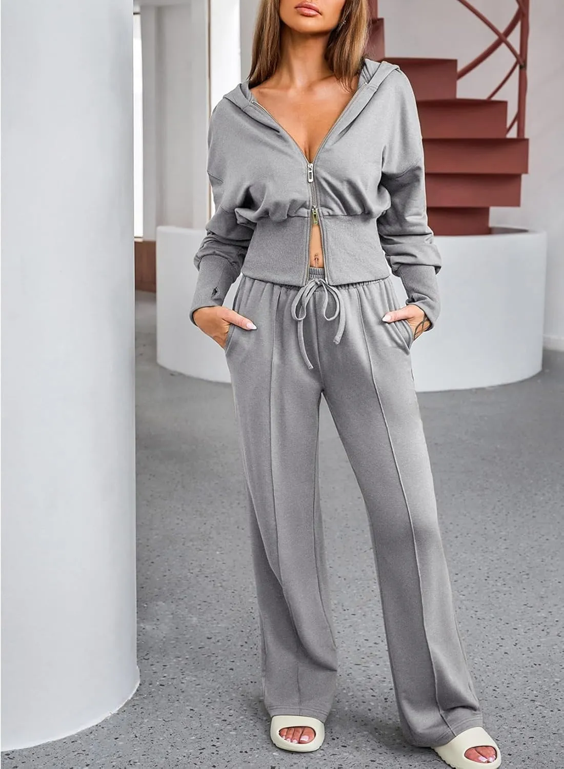 Herseas Womens 2 Piece Casual Outfit Workout Hoodie Sweatsuits with Sweatpant Travel Airport Track Suits Lounge Sets