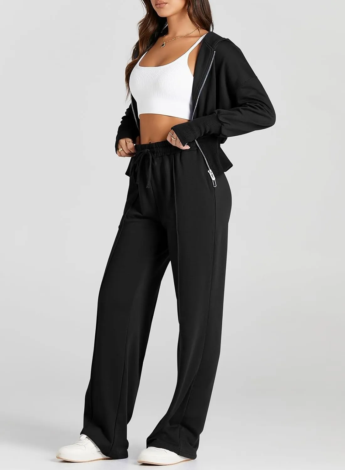 Herseas Womens 2 Piece Casual Outfit Workout Hoodie Sweatsuits with Sweatpant Travel Airport Track Suits Lounge Sets