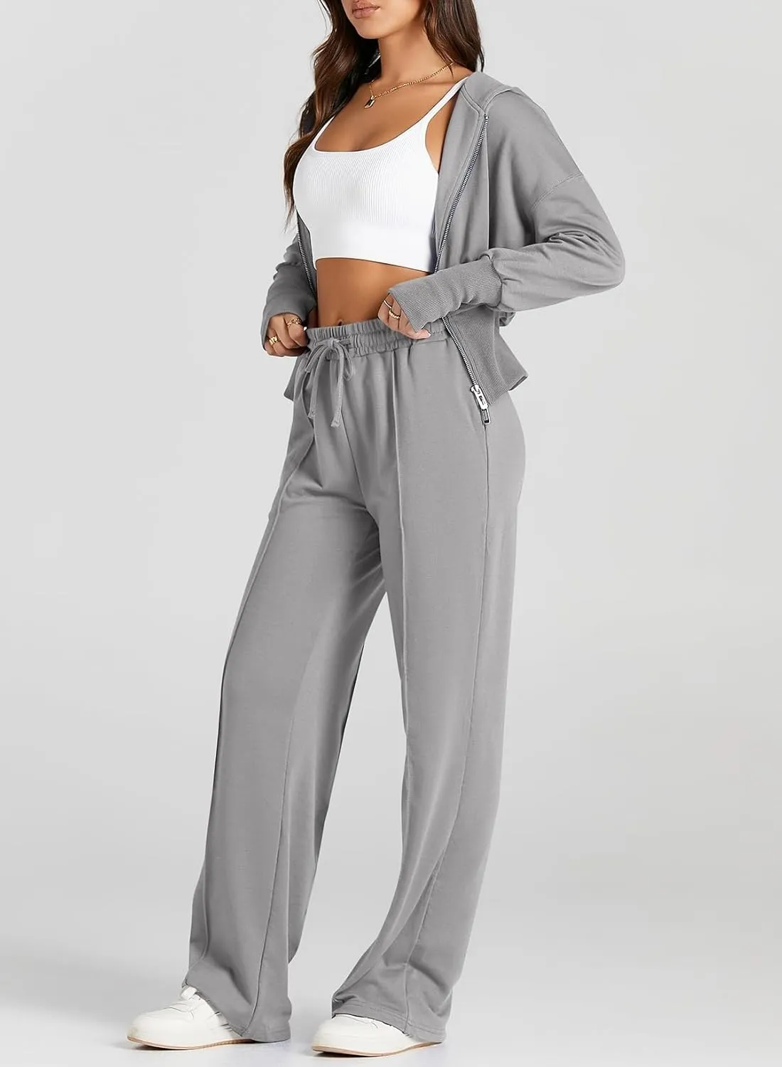 Herseas Womens 2 Piece Casual Outfit Workout Hoodie Sweatsuits with Sweatpant Travel Airport Track Suits Lounge Sets