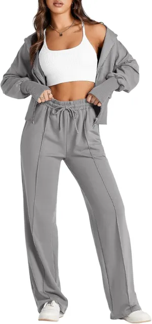 Herseas Womens 2 Piece Casual Outfit Workout Hoodie Sweatsuits with Sweatpant Travel Airport Track Suits Lounge Sets