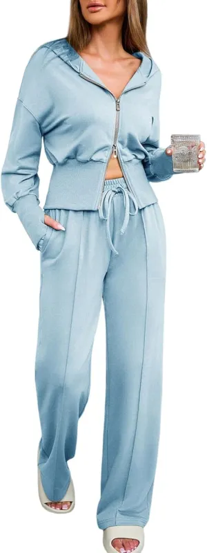 Herseas Womens 2 Piece Casual Outfit Workout Hoodie Sweatsuits with Sweatpant Travel Airport Track Suits Lounge Sets