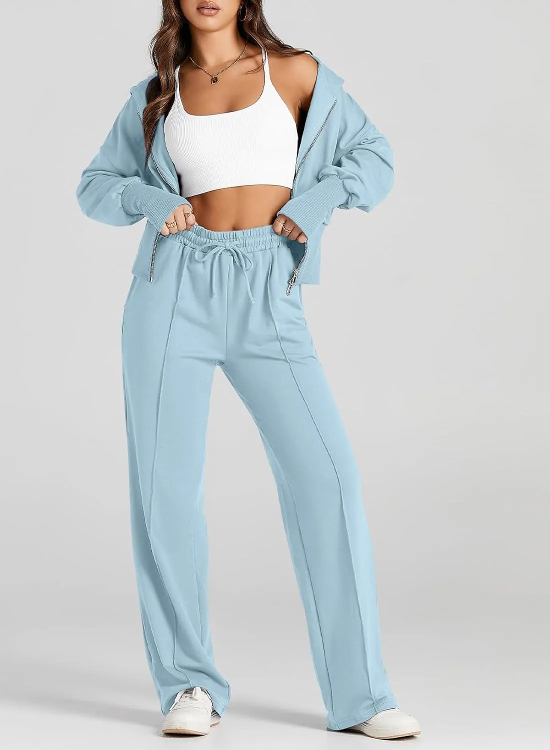 Herseas Womens 2 Piece Casual Outfit Workout Hoodie Sweatsuits with Sweatpant Travel Airport Track Suits Lounge Sets