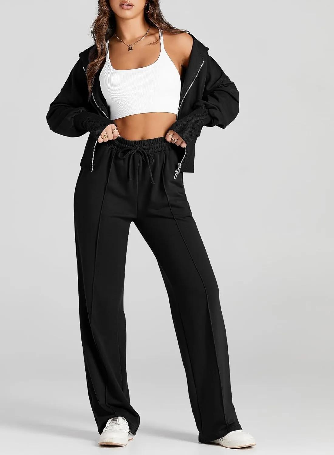 Herseas Womens 2 Piece Casual Outfit Workout Hoodie Sweatsuits with Sweatpant Travel Airport Track Suits Lounge Sets