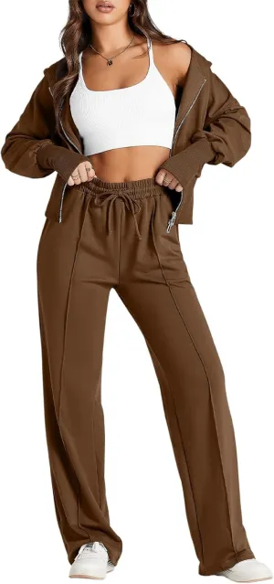 Herseas Womens 2 Piece Casual Outfit Workout Hoodie Sweatsuits with Sweatpant Travel Airport Track Suits Lounge Sets