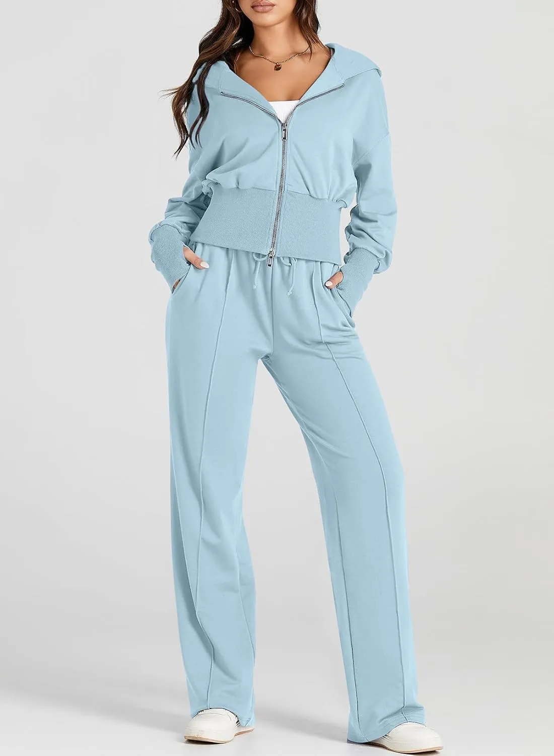 Herseas Womens 2 Piece Casual Outfit Workout Hoodie Sweatsuits with Sweatpant Travel Airport Track Suits Lounge Sets