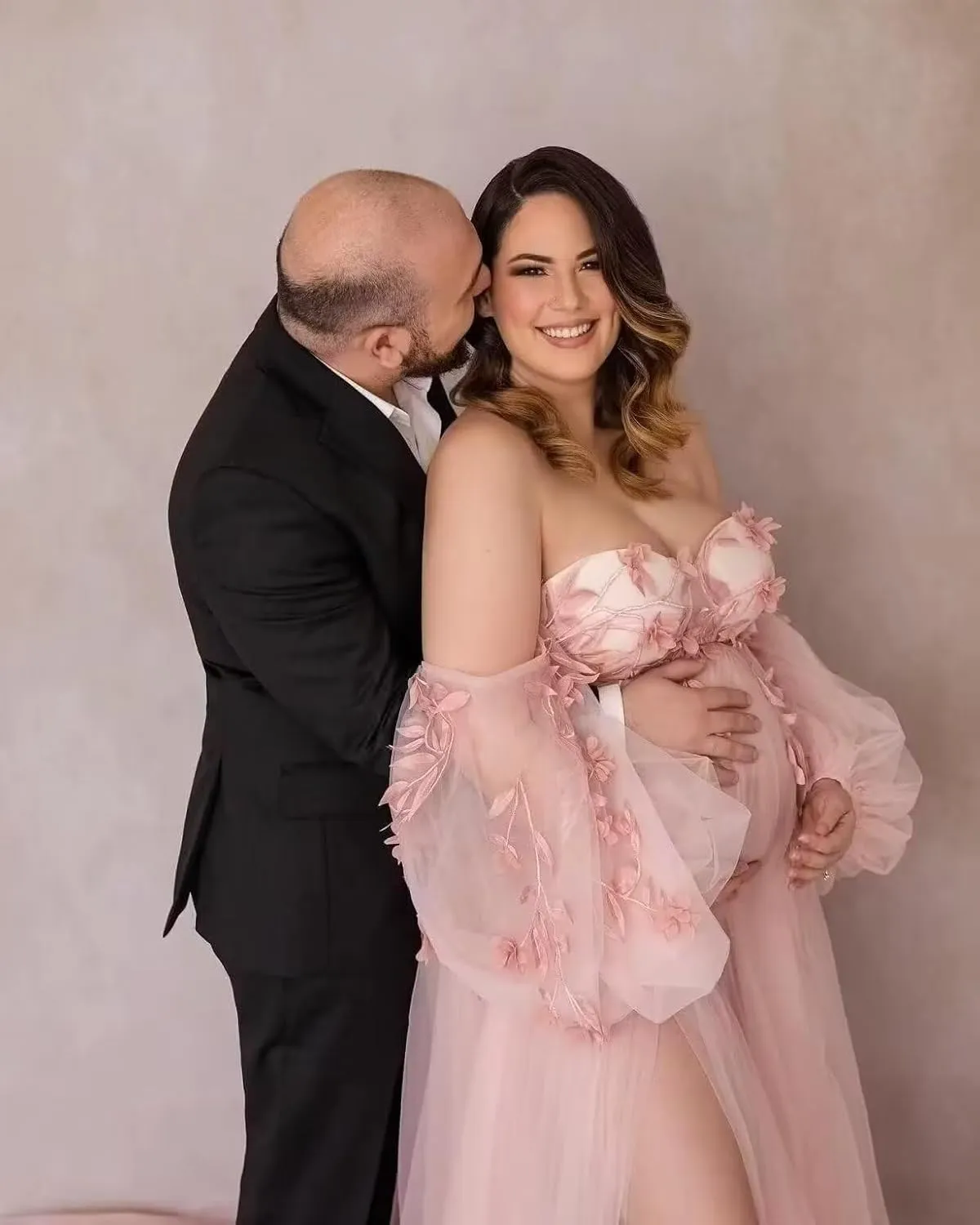 HEWEIGUI Off Shoulder Maternity Dress Tulle Baby Shower Dress for Photoshoot Appliques Maternity Gowns Pregnancy Gown