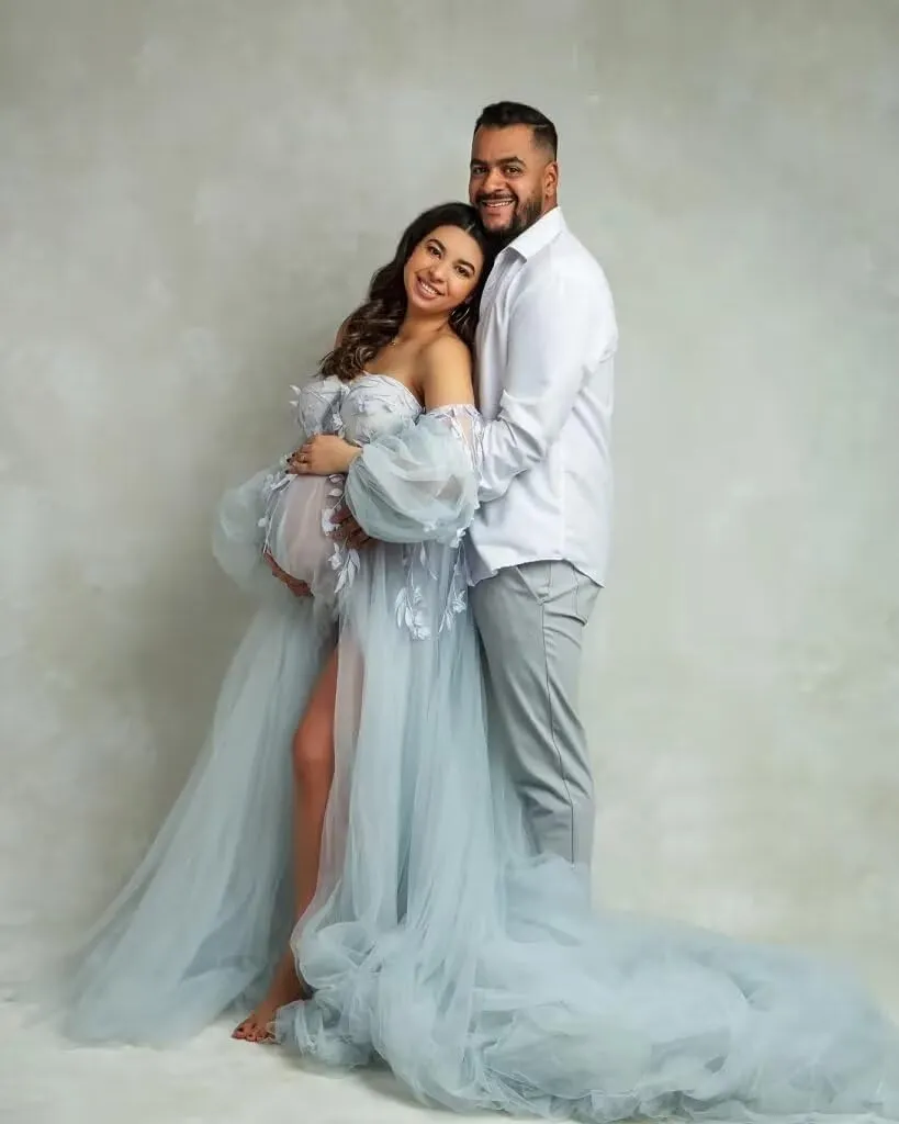 HEWEIGUI Off Shoulder Maternity Dress Tulle Baby Shower Dress for Photoshoot Appliques Maternity Gowns Pregnancy Gown