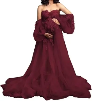 HEWEIGUI Off Shoulder Maternity Dress Tulle Baby Shower Dress for Photoshoot Appliques Maternity Gowns Pregnancy Gown