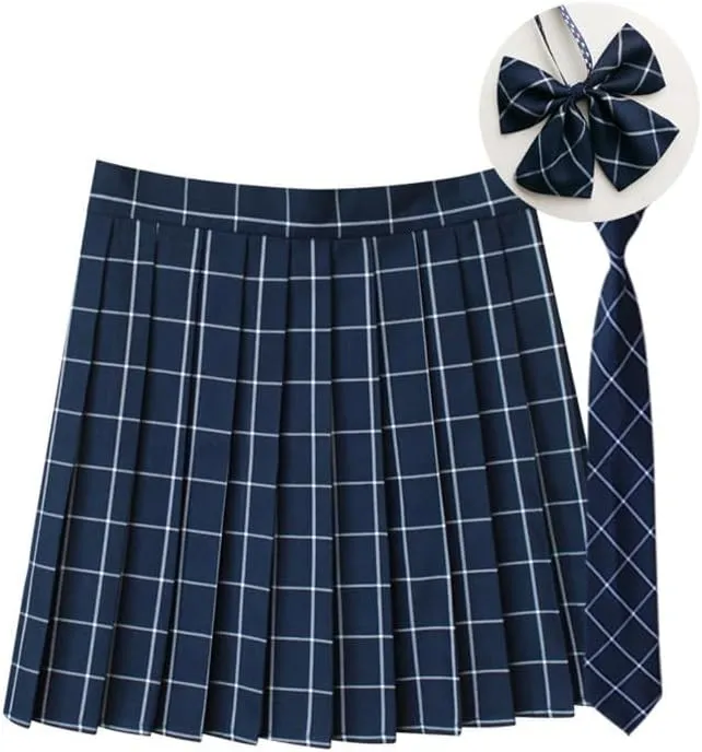 HGps8w Women's Girls Plaid Pleated Skirt Skater Cute Streetwear Japanese School Uniform A-line Mini Skirts Bowtie & Tie Sets